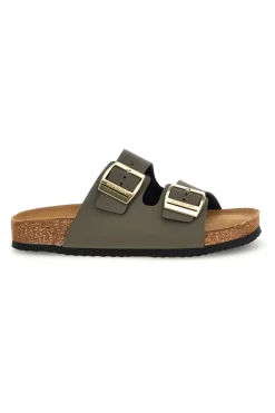 Ciabatte verdi con doppia fascia regolabile Made in Italy in vera pelle Superga S31T823