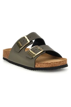 Ciabatte verdi con doppia fascia regolabile Made in Italy in vera pelle Superga S31T823