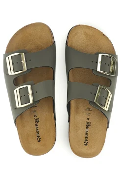 Ciabatte verdi con doppia fascia regolabile Made in Italy in vera pelle Superga S31T823