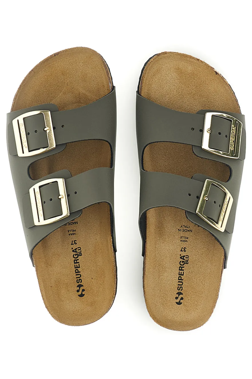 Ciabatte verdi con doppia fascia regolabile Made in Italy in vera pelle Superga S31T823