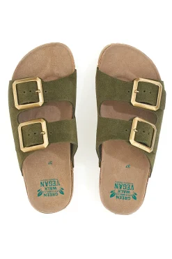 Ciabatte verdi oliva doppia fibbia suola antiscivolo Pittarello Green Walk vegan 335CF20631S