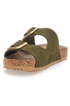 Ciabatte verdi oliva doppia fibbia suola antiscivolo Pittarello Green Walk vegan 335CF20631S