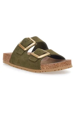 Ciabatte verdi oliva doppia fibbia suola antiscivolo Pittarello Green Walk vegan 335CF20631S