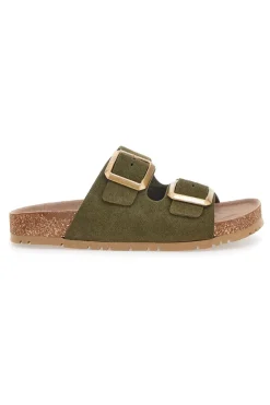 Ciabatte verdi oliva doppia fibbia suola antiscivolo Pittarello Green Walk vegan 335CF20631S