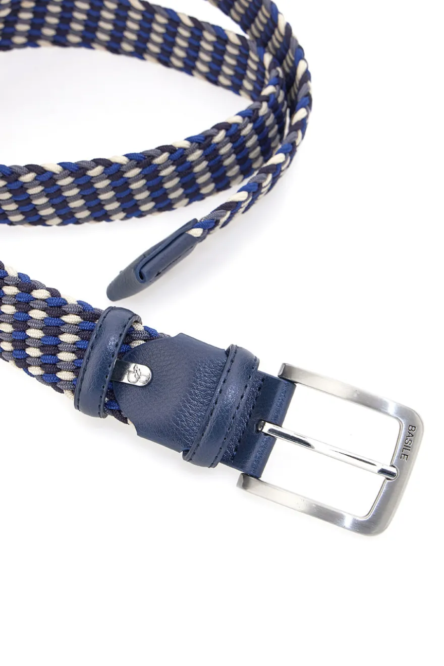 Cintura intrecciata blu e beige elastica taglia unica Basile BA1346/ELASTICO