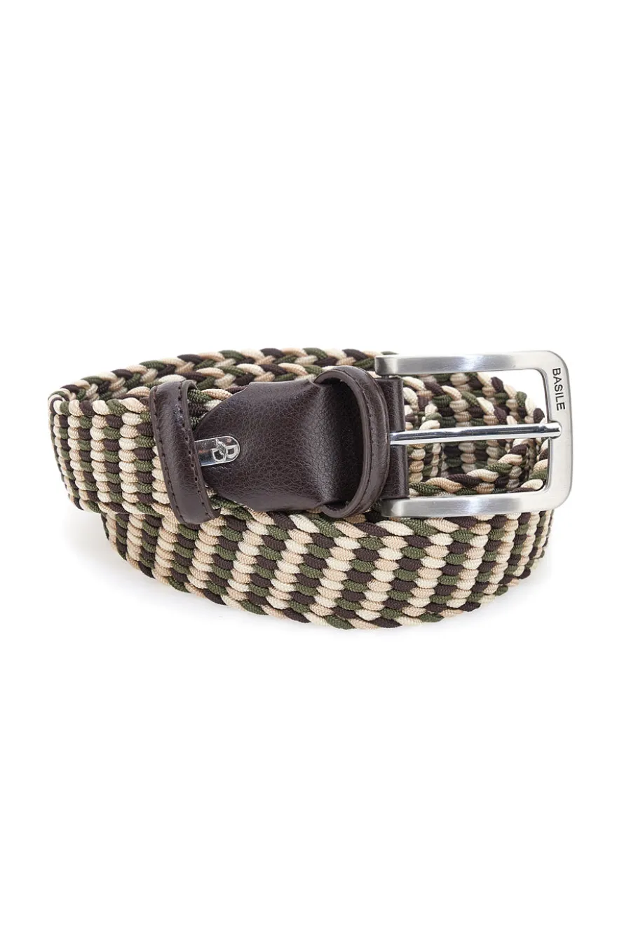 Cintura intrecciata verde e beige elastica taglia unica Basile BA1346/ELASTICO