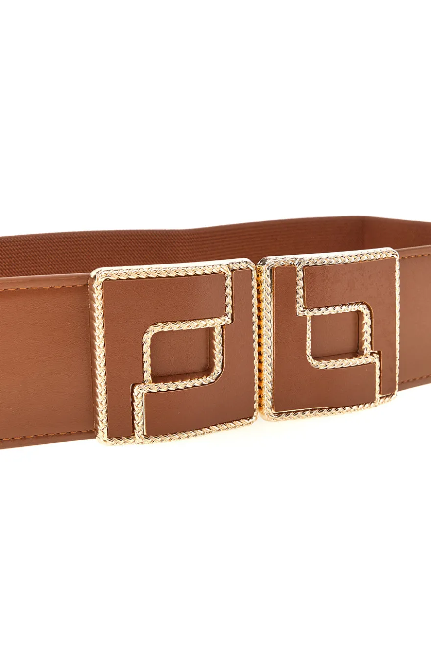 Cintura marrone elastica con fibbia gioiello First lady WIS F