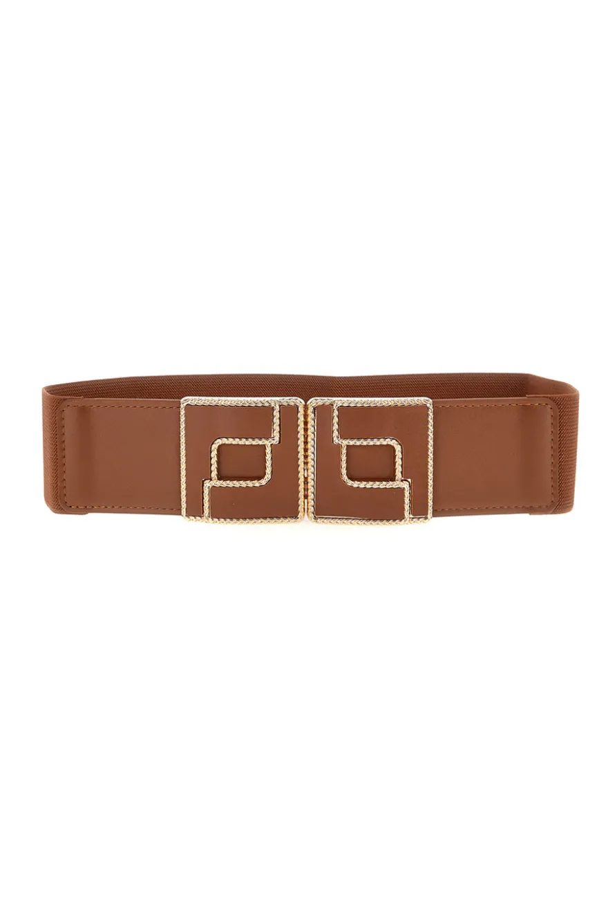 Cintura marrone elastica con fibbia gioiello First lady WIS F