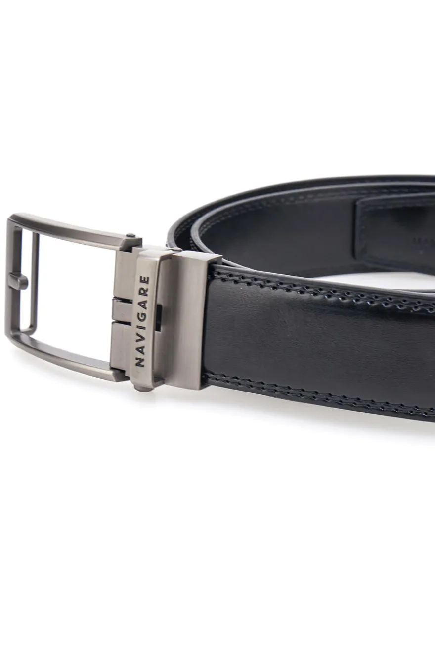 Cintura nera in pelle con fibbia in metallo Navigare A3876-35