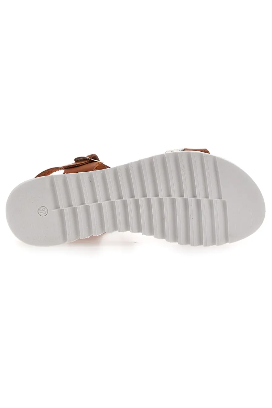 Cognacfarbene Sandalen, hergestellt in Italien, Plocadi 001