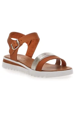Cognacfarbene Sandalen, hergestellt in Italien, Plocadi 001