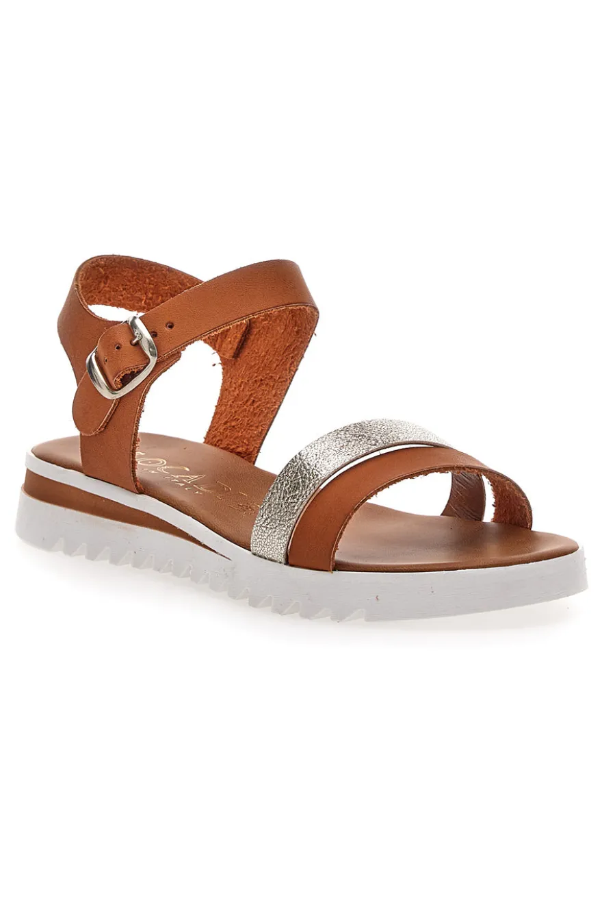Cognacfarbene Sandalen, hergestellt in Italien, Plocadi 001