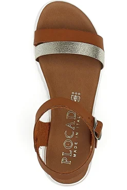 Cognacfarbene Sandalen, hergestellt in Italien, Plocadi 001