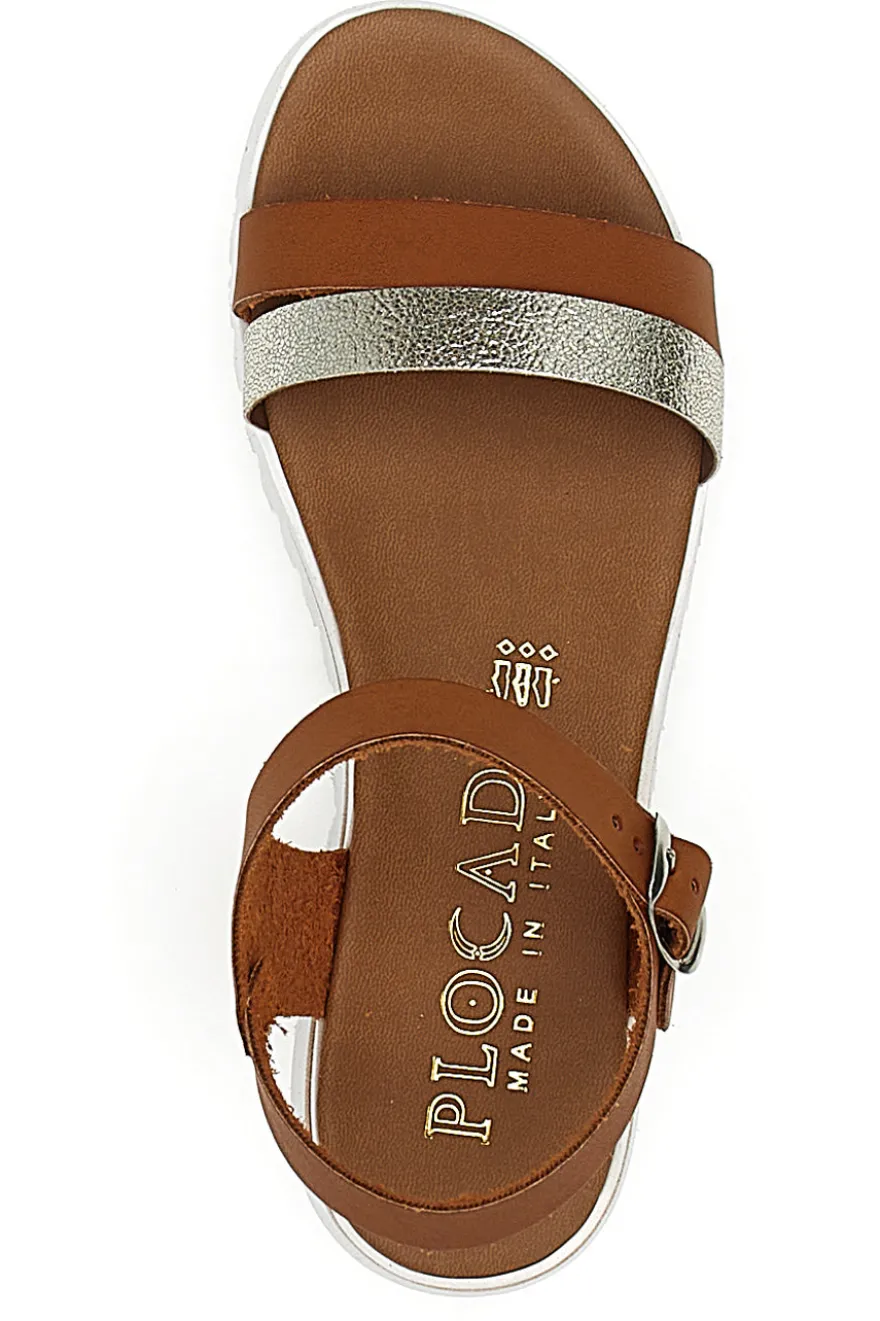 Cognacfarbene Sandalen, hergestellt in Italien, Plocadi 001