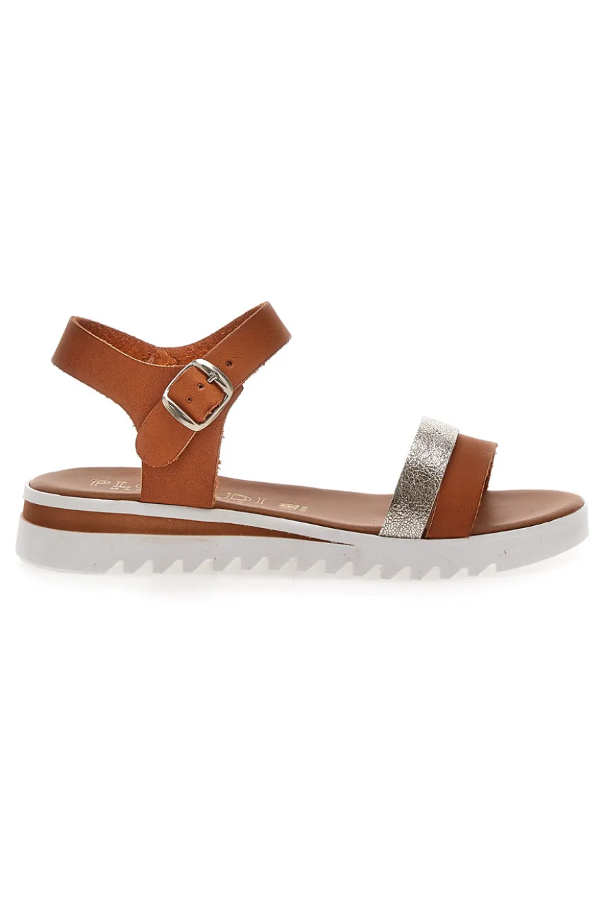 Cognacfarbene Sandalen, hergestellt in Italien, Plocadi 001
