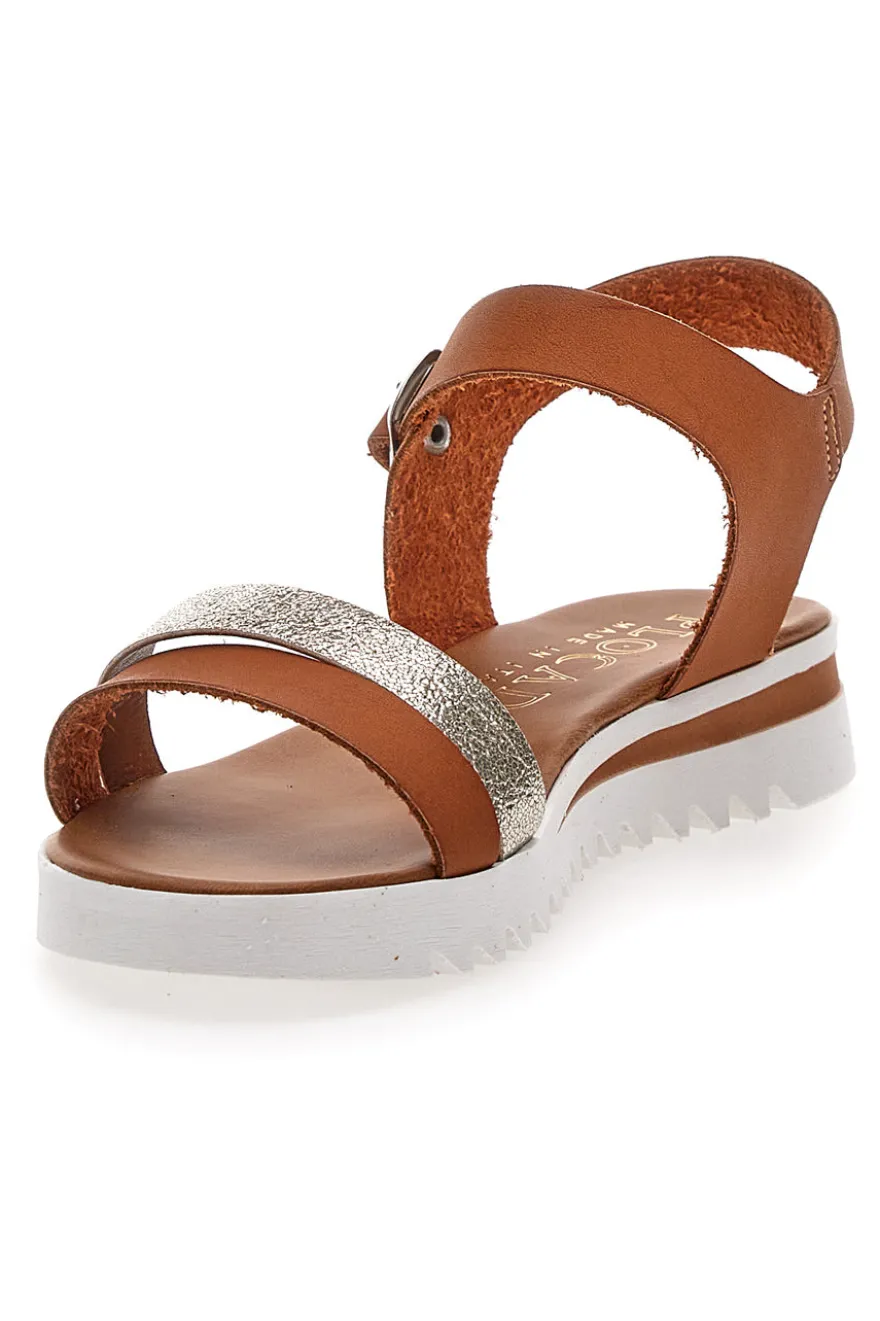 Cognacfarbene Sandalen, hergestellt in Italien, Plocadi 001