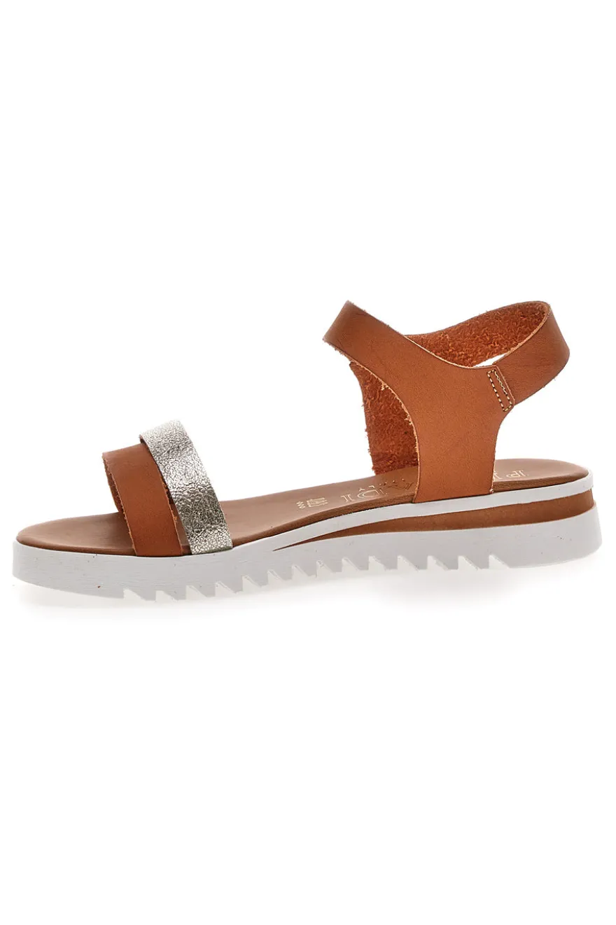 Cognacfarbene Sandalen, hergestellt in Italien, Plocadi 001