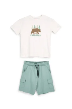 Completo bianco e verde con stampa Explorer Pitt kids PT-B-SE-9009