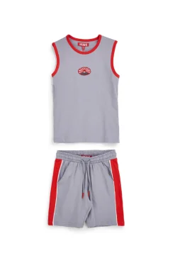 Completo canotta + pantaloni grigio in cotone Pitt kids Pt-b-se-9024