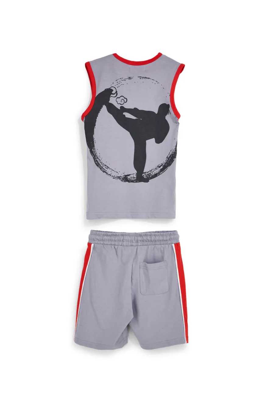 Completo canotta + pantaloni grigio in cotone Pitt kids Pt-b-se-9024
