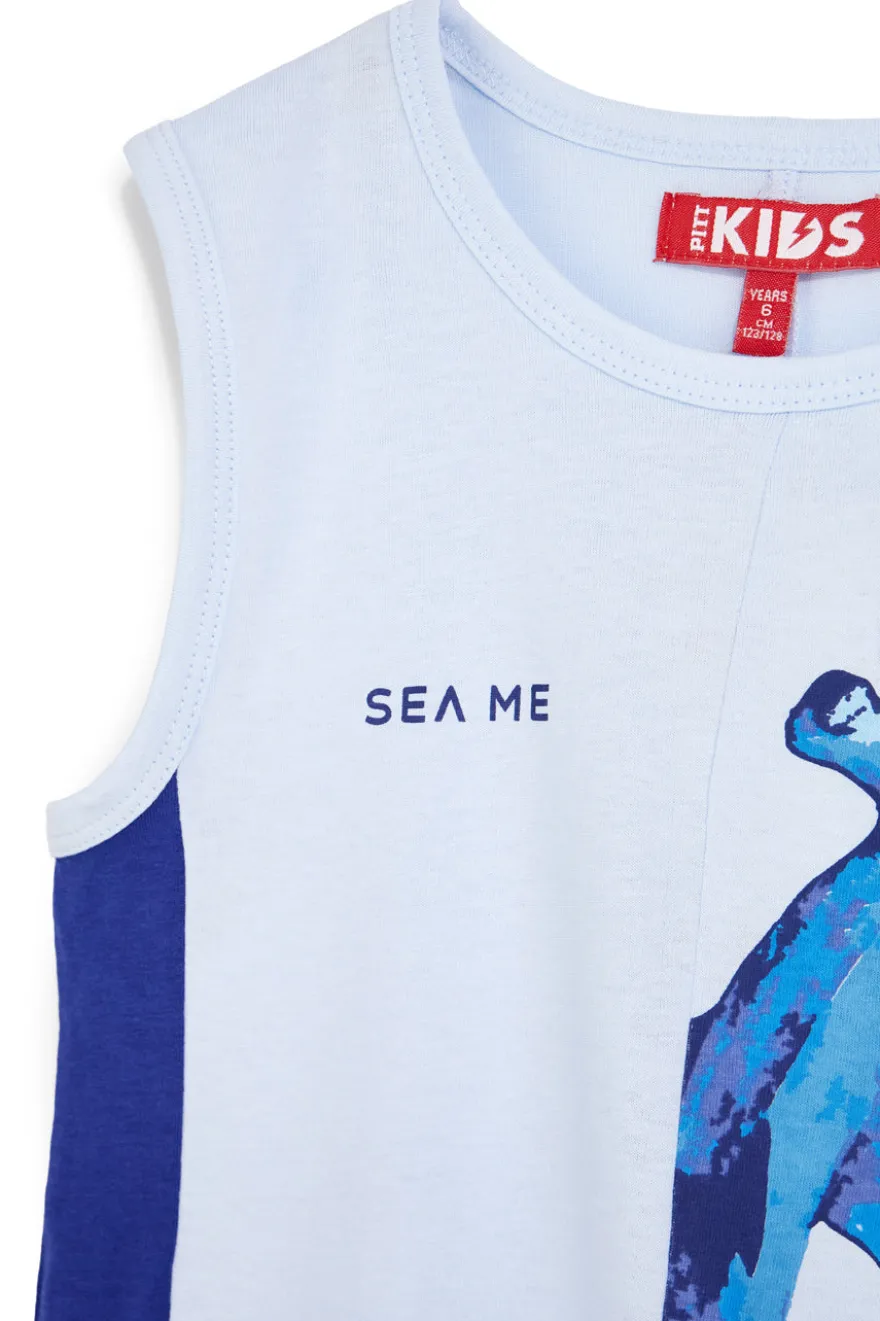 Completo canotta + pantaloni blu e azzurro Pitt kids Pt-b-se-9034