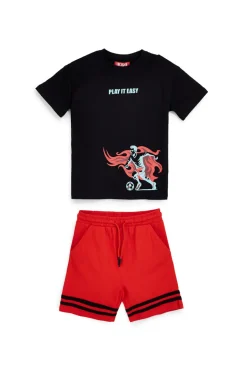 Completo nero e rosso con t-shirt e shorts Pitt kids PT-B-T-9048