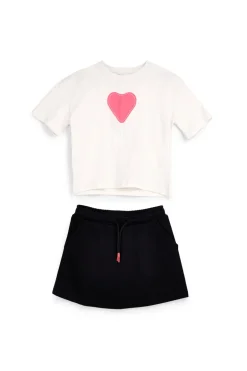 Completo t-shirt + gonna bianco e nero in cotone Pitt kids Pt-b-t-9051