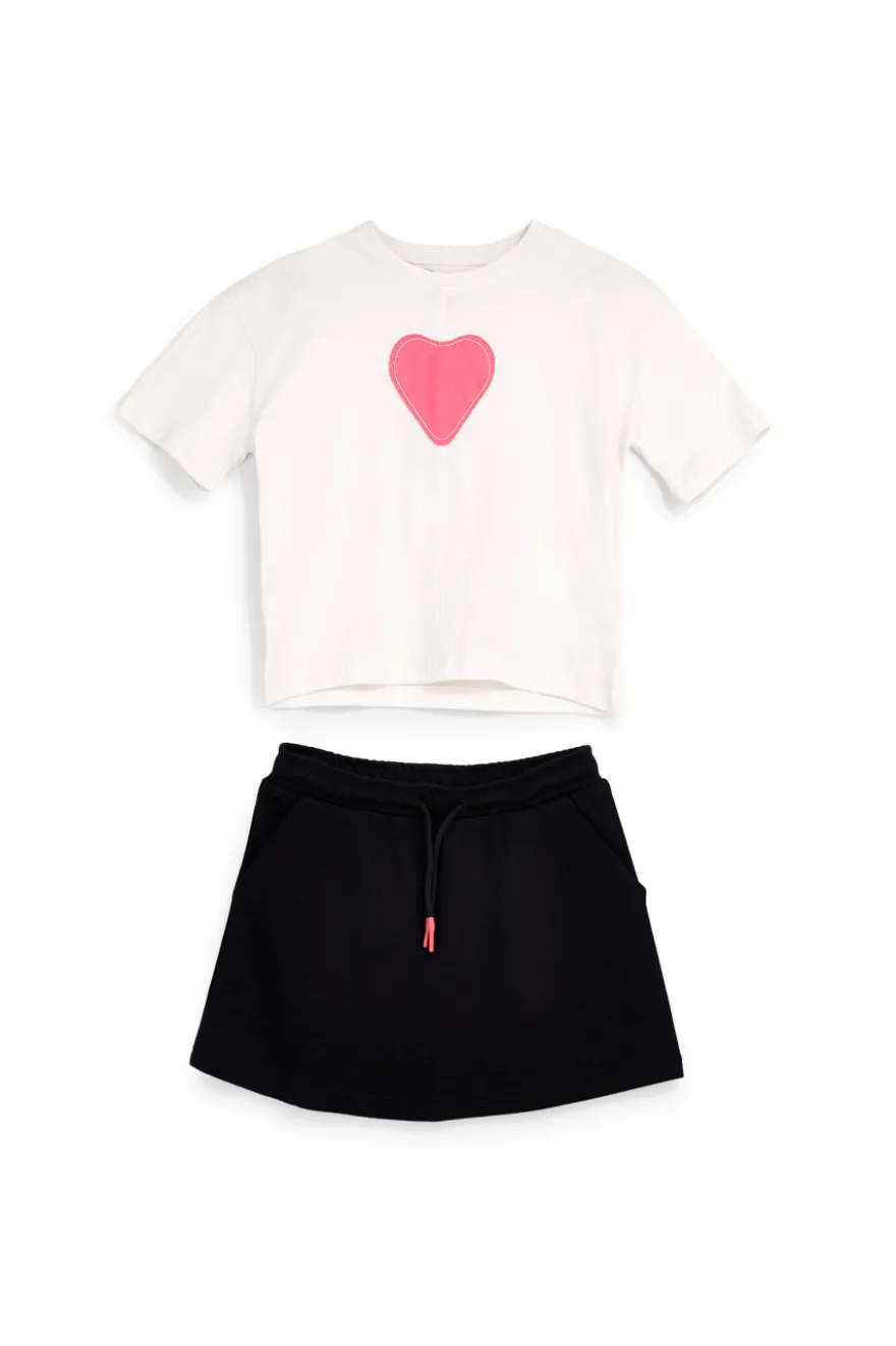 Completo t-shirt + gonna bianco e nero in cotone Pitt kids Pt-b-t-9051