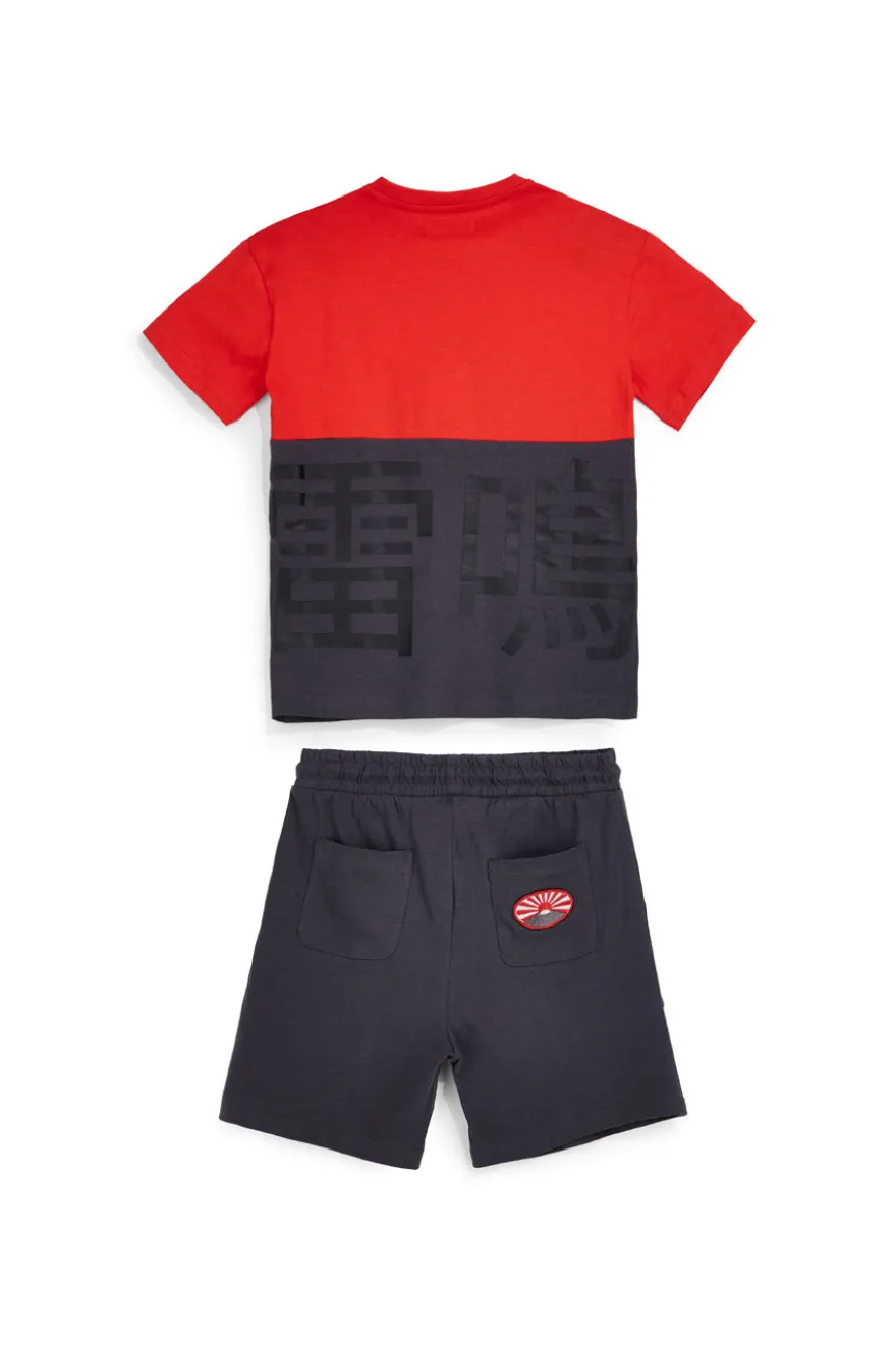 Completo t-shirt + pantaloni rosso e nero Pitt kids Pt-b-se-9028