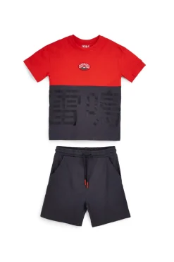 Completo t-shirt + pantaloni rosso e nero Pitt kids Pt-b-se-9028