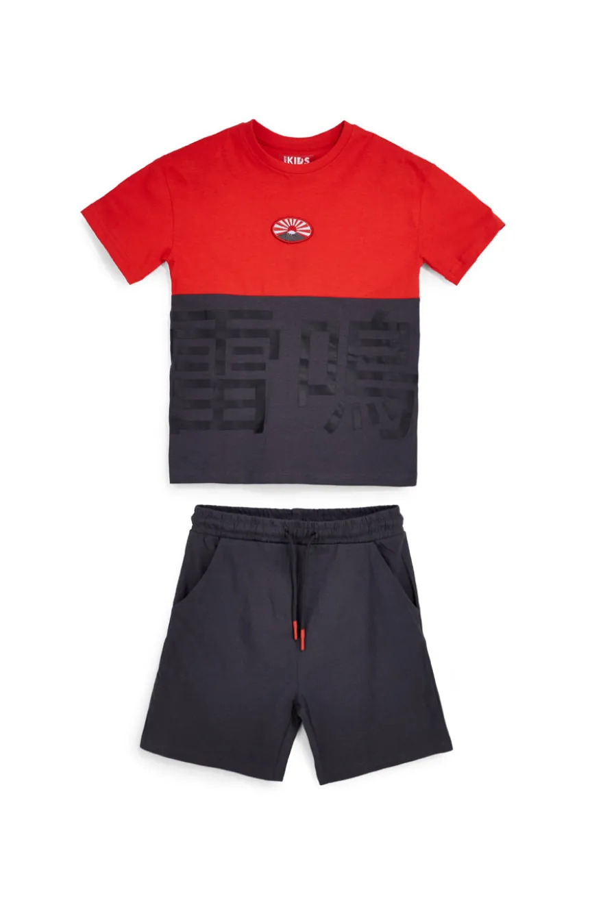 Completo t-shirt + pantaloni rosso e nero Pitt kids Pt-b-se-9028
