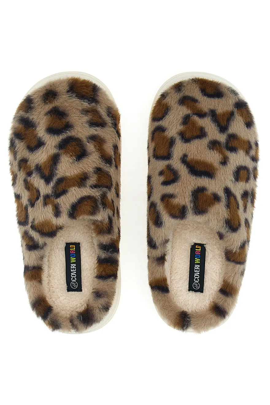 Coveri World 25805 Hausschuhe aus Kunstfell mit Leopardenmuster