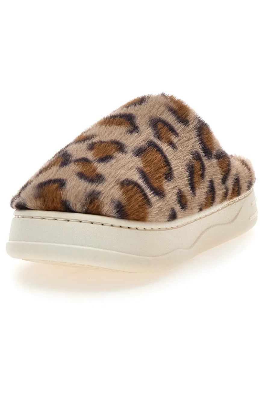 Coveri World 25805 Hausschuhe aus Kunstfell mit Leopardenmuster