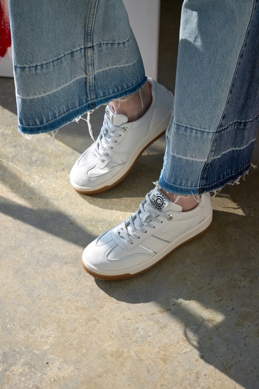 Damen weiße Leder Turnschuhe Pittarello Kapseln S1