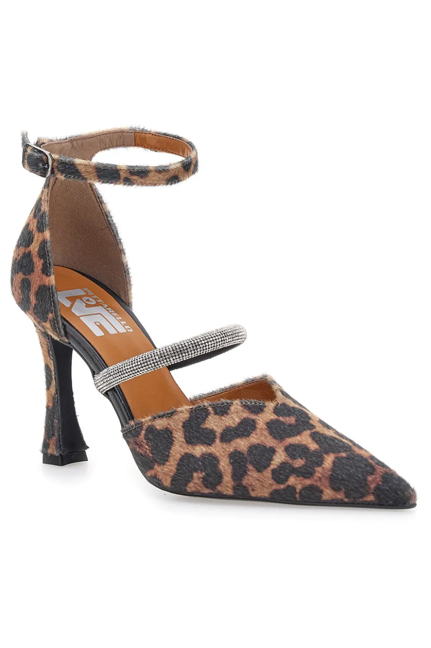 Décolleté animalier con cinturini e tacco a rocchetto Pittarello love 7092