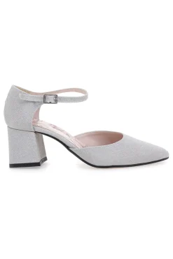 Décolleté argento glitter con cinturino e tacco largo Pittarello Rom. 5781
