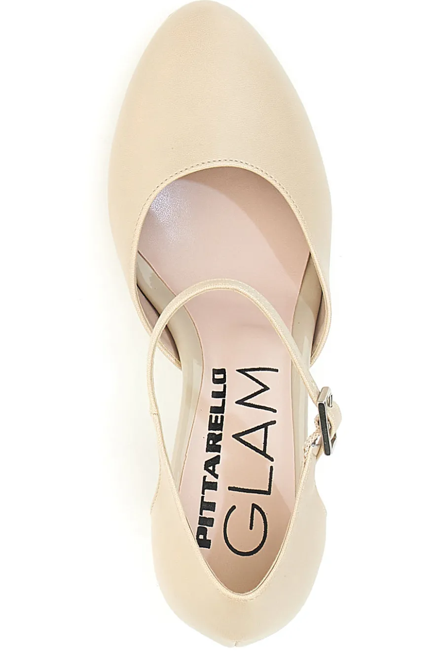 Décolleté Beige con Cinturino alla Caviglia Made in Italy PITTARELLO GLAM 2561