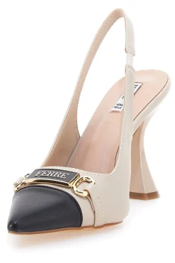 Décolleté beige e nero con punta bicolore e tacco scultura Ferré F467C581