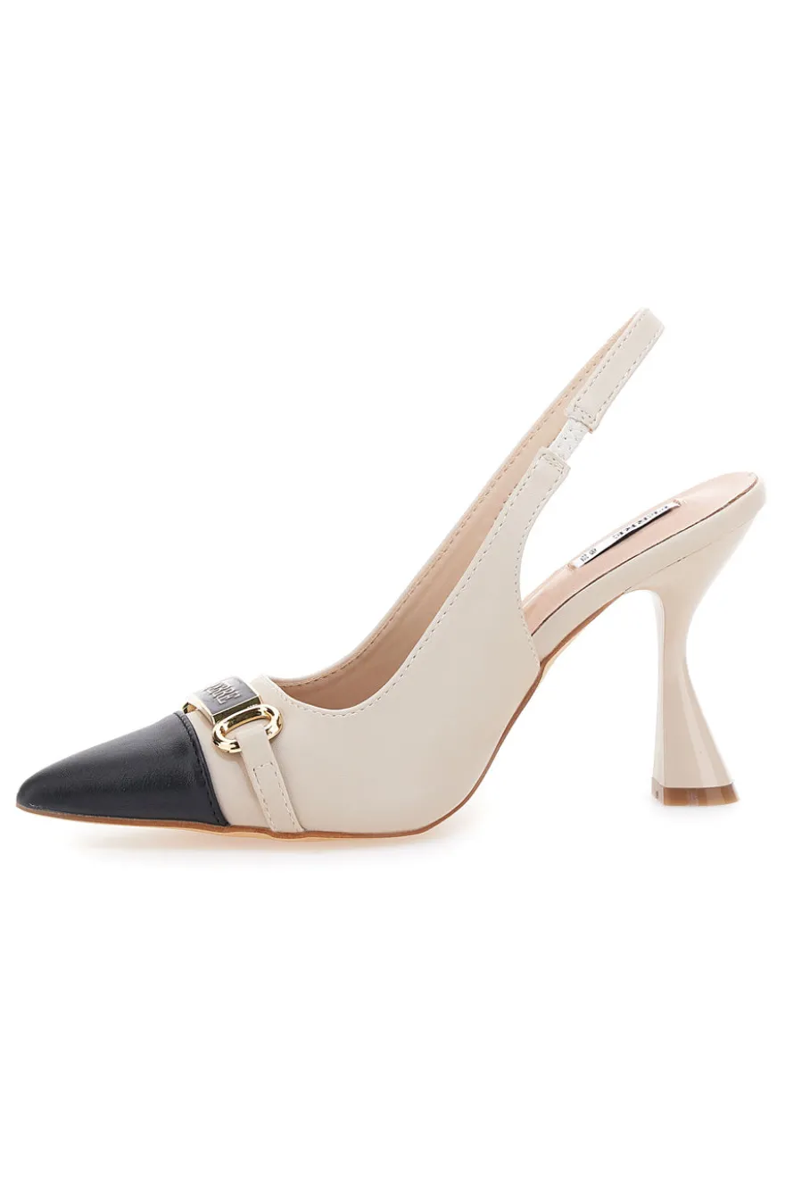 Décolleté beige e nero con punta bicolore e tacco scultura Ferré F467C581