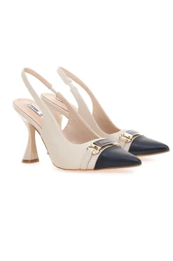 Décolleté beige e nero con punta bicolore e tacco scultura Ferré F467C581
