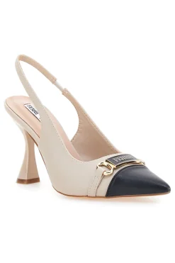 Décolleté beige e nero con punta bicolore e tacco scultura Ferré F467C581