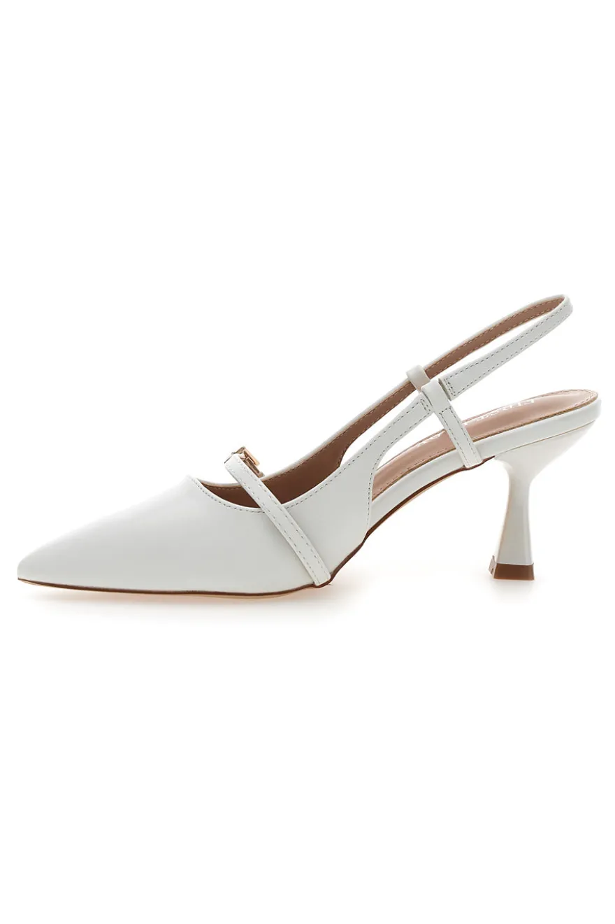 Décolleté bianche slingback con cinturino First lady P652