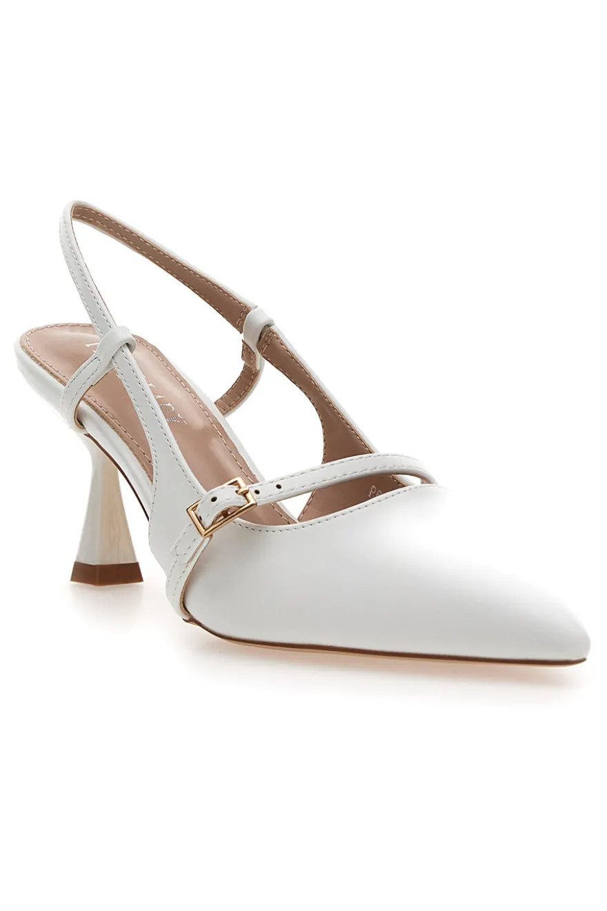 Décolleté bianche slingback con cinturino First lady P652