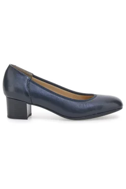 Décolleté blu in vera pelle con tacco basso Prima riga 11720LIDY