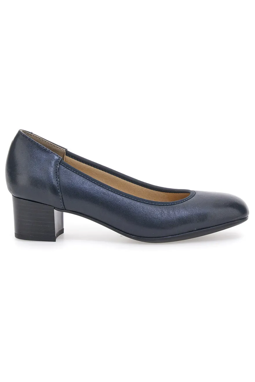 Décolleté blu in vera pelle con tacco basso Prima riga 11720LIDY