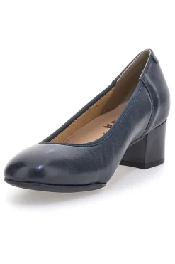 Décolleté blu in vera pelle con tacco basso Prima riga 11720LIDY