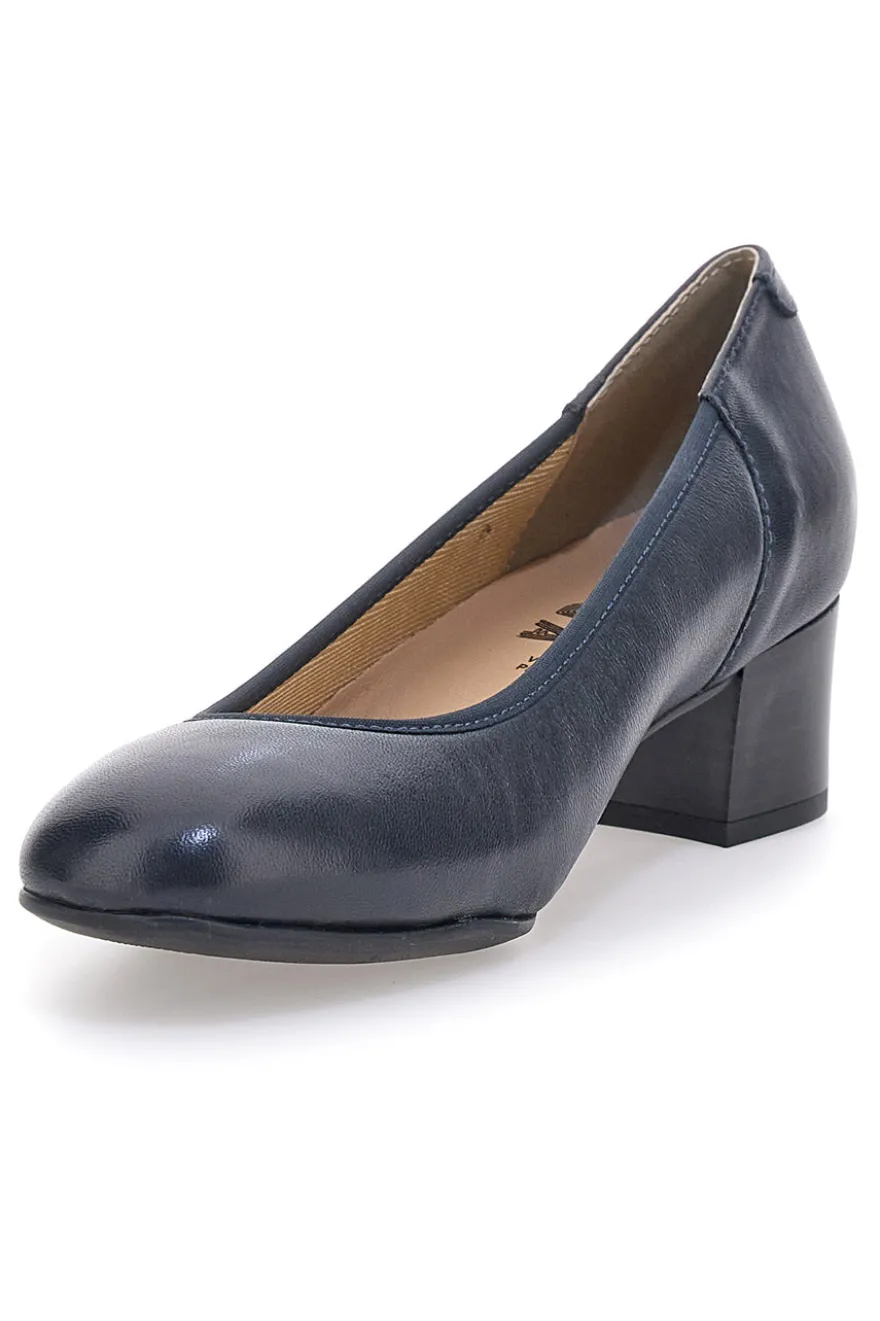 Décolleté blu in vera pelle con tacco basso Prima riga 11720LIDY