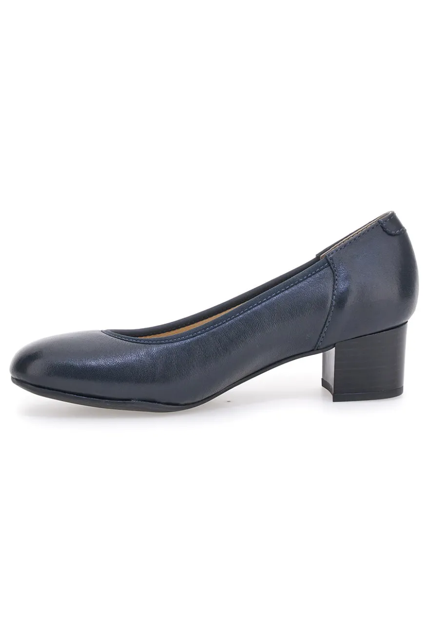 Décolleté blu in vera pelle con tacco basso Prima riga 11720LIDY