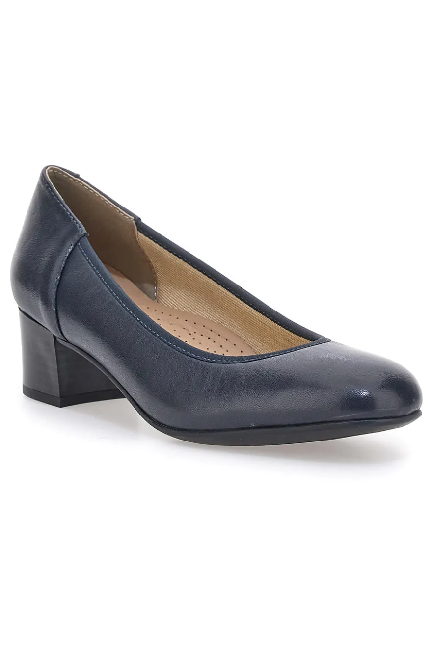 Décolleté blu in vera pelle con tacco basso Prima riga 11720LIDY