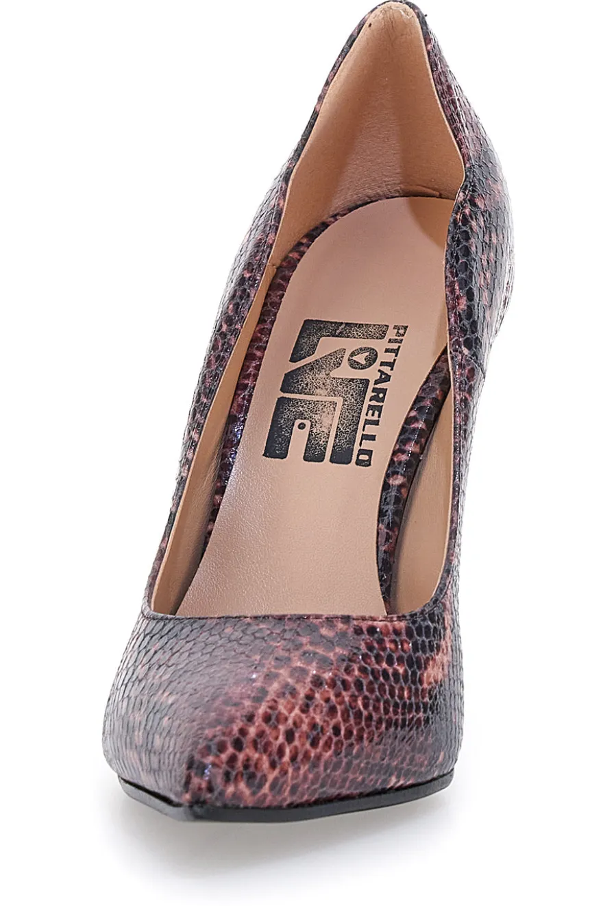Décolleté bordeaux con stampa pitonata tacco alto Pittarello love 3478